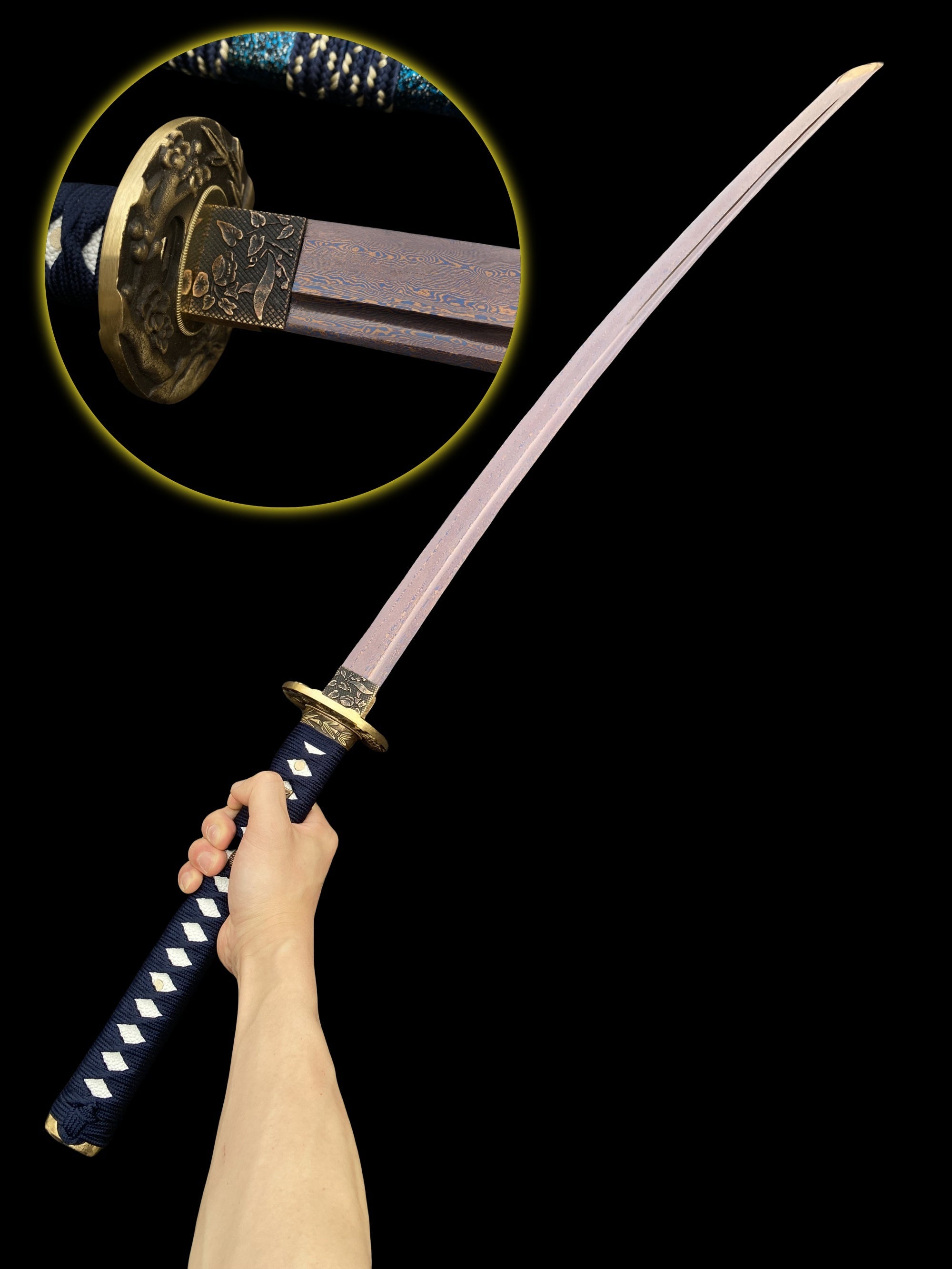 Plum Blossom Tsuba Red Damascus Steel Samurai Katana - Tophatter Daily Deals