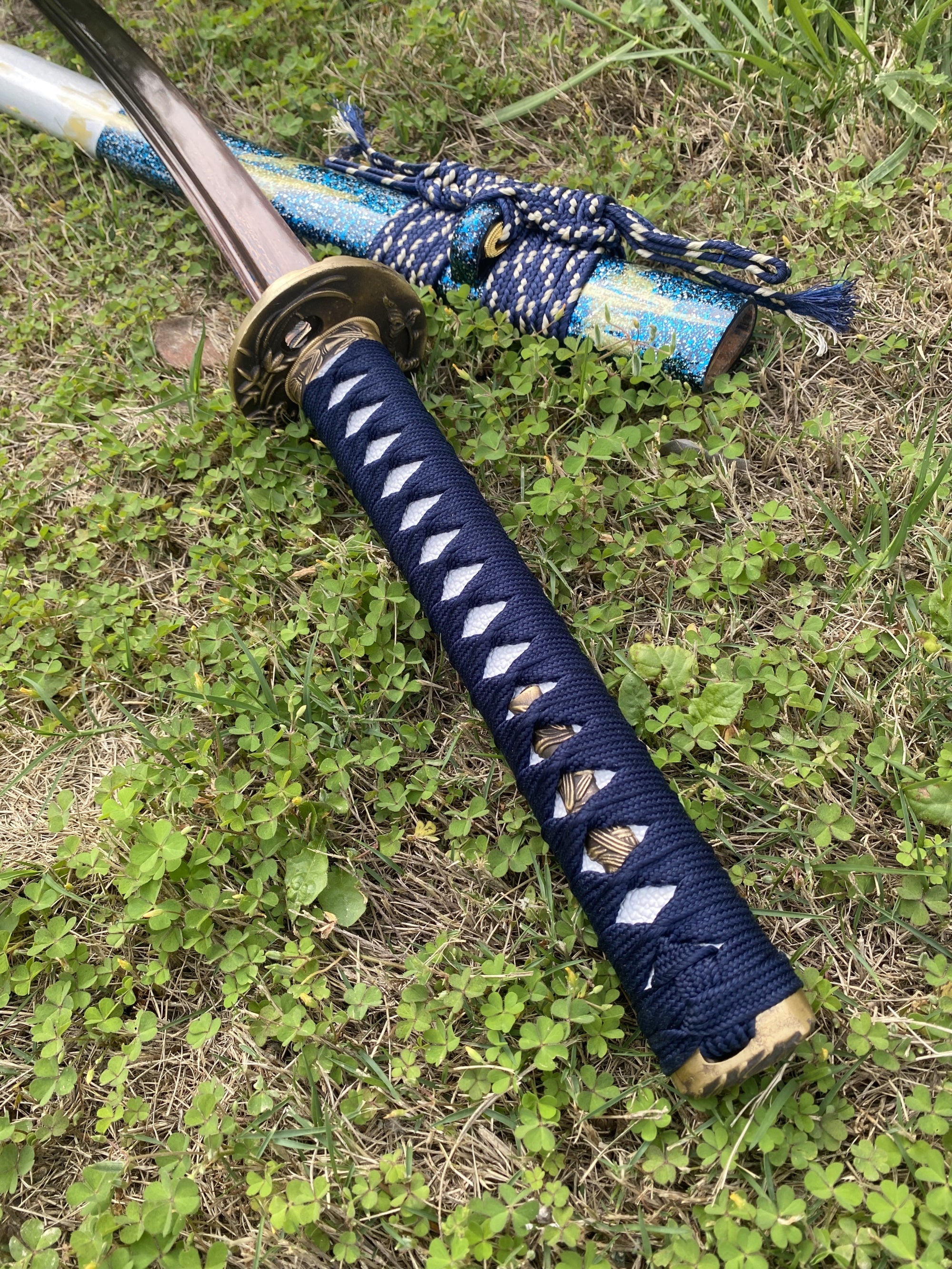 Plum Blossom Tsuba Red Damascus Steel Samurai Katana - Tophatter Daily Deals