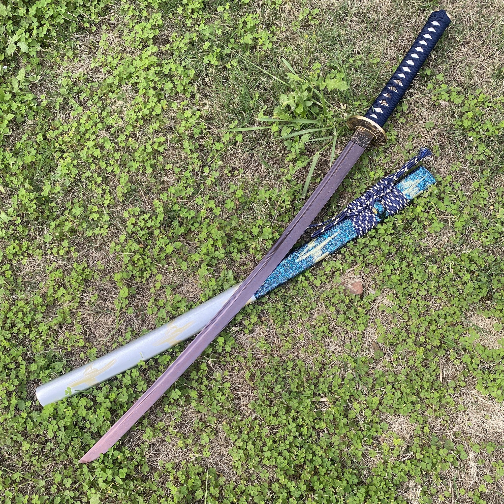 Plum Blossom Tsuba Red Damascus Steel Samurai Katana - Tophatter Daily Deals