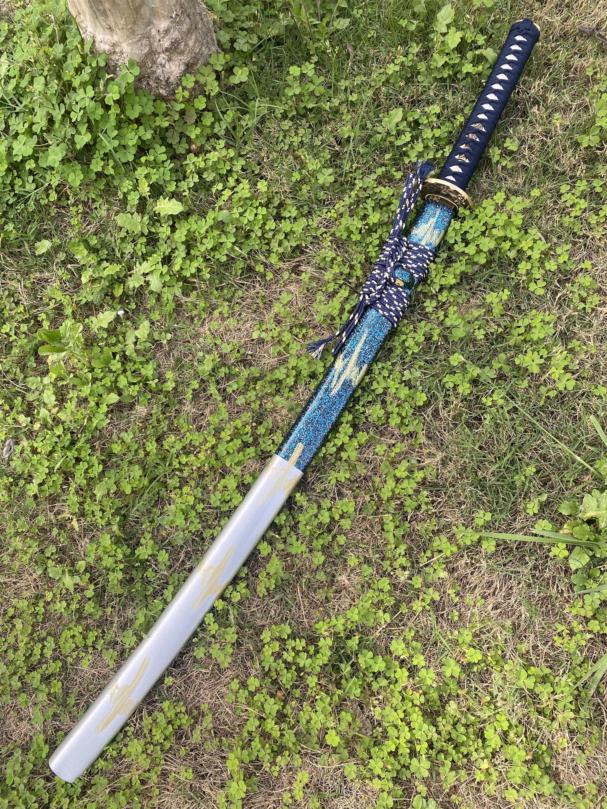 Plum Blossom Tsuba Red Damascus Steel Samurai Katana - Tophatter Daily Deals