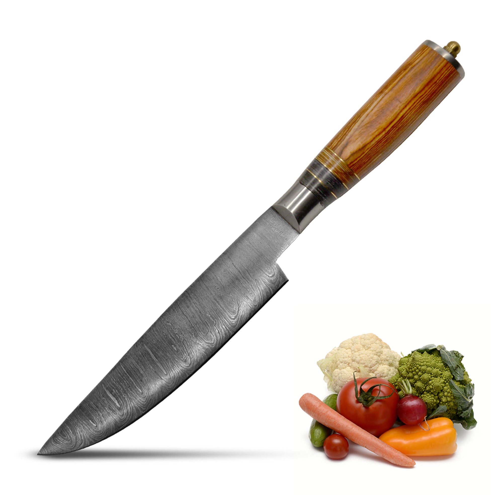 13 Inch Custom Handmade Damascus Steel Chef Knife with Sheath & Sharpening Tool - TOPHATTER'S ARMORY DEALS Collectible Weapons - Tophatter Daily Deals