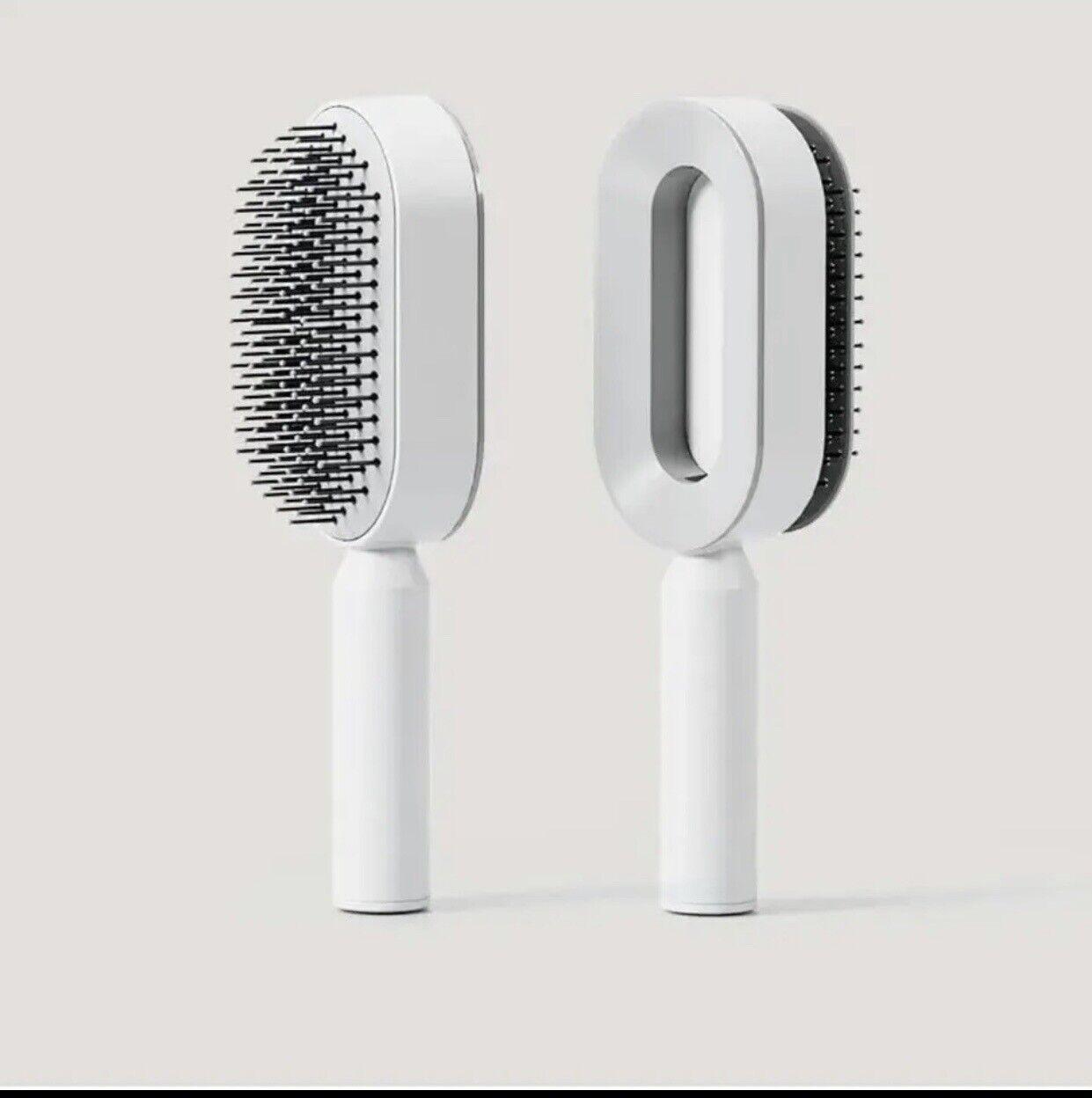 Self Cleaning Hair Brush - Air Cushion Comb Press Type Cleaning Design Comfortable Self-cleaning Hair Brush White Hair Care - Tophatter Daily Deals