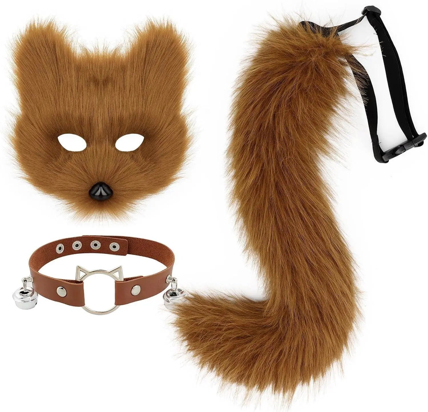 Set Con Maschera Di Volpe in Finta Pelliccia E Coda Di Lupo E Collana in Pelle, Accessorio per Costume Cosplay - Tophatter Daily Deals
