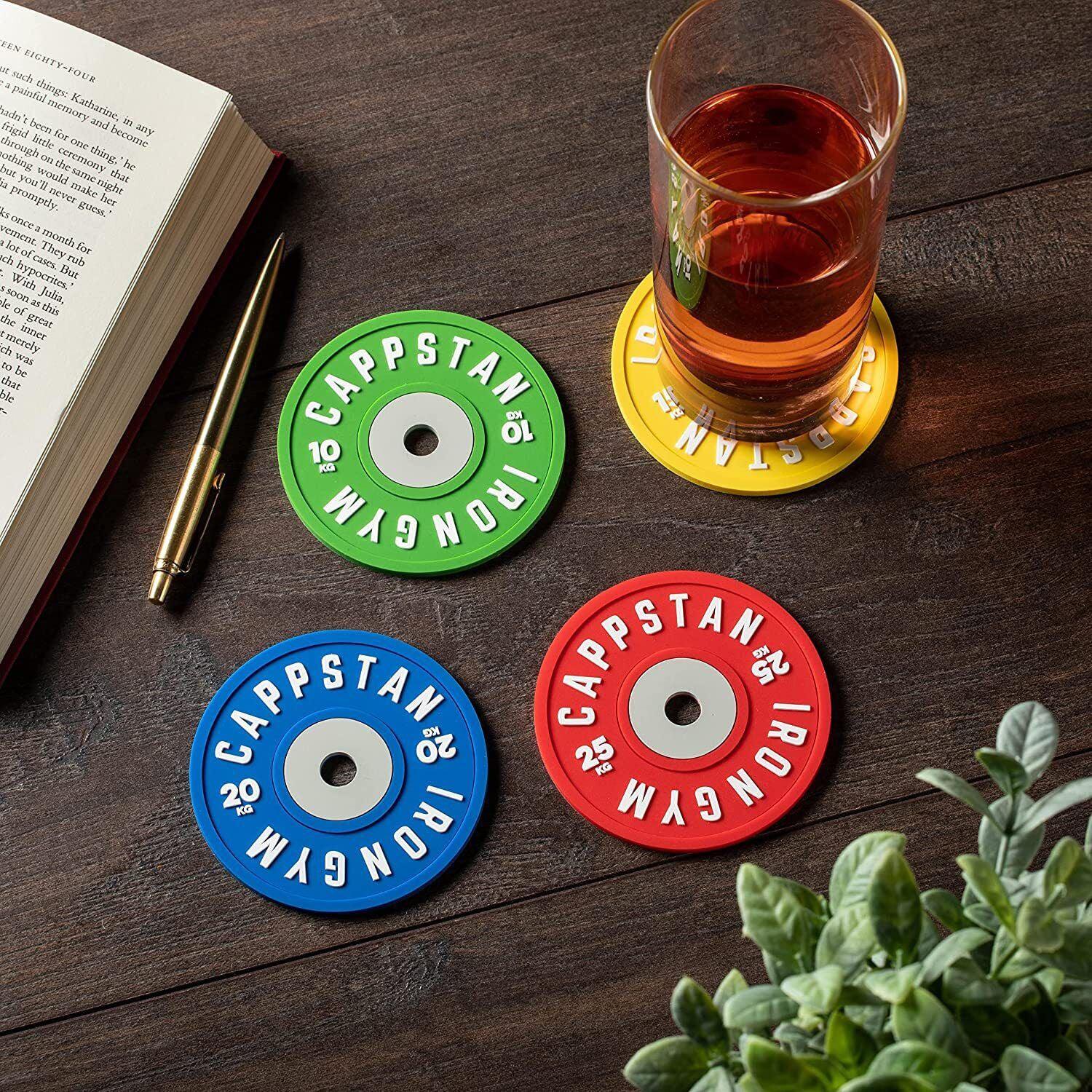 Barbell Coasters - Set of 4 Gym Weight Coasters for Glasses & Bowls | Barbell Weights Set Coasters | Gym Gifts for Men & Women Dumbbells & Barbells - Tophatter Daily Deals