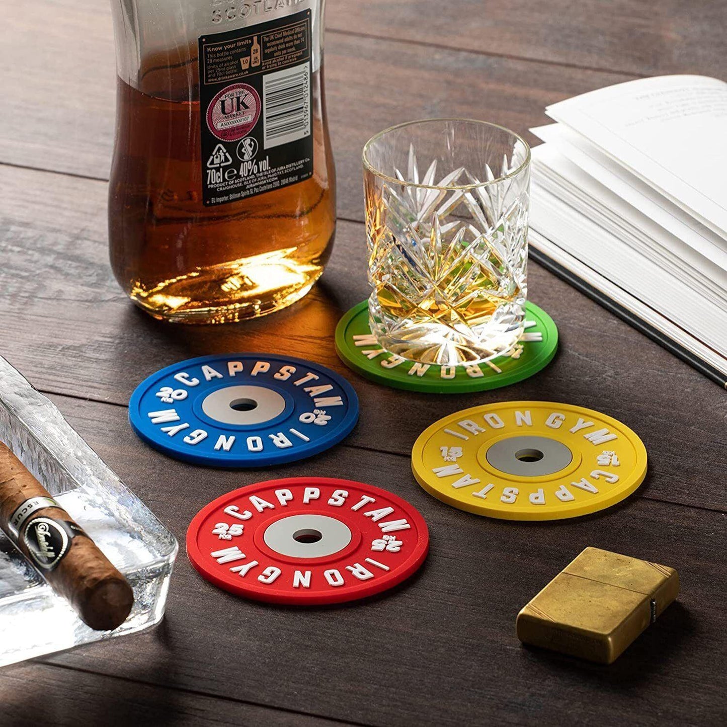 Barbell Coasters - Set of 4 Gym Weight Coasters for Glasses & Bowls | Barbell Weights Set Coasters | Gym Gifts for Men & Women Dumbbells & Barbells - Tophatter Daily Deals