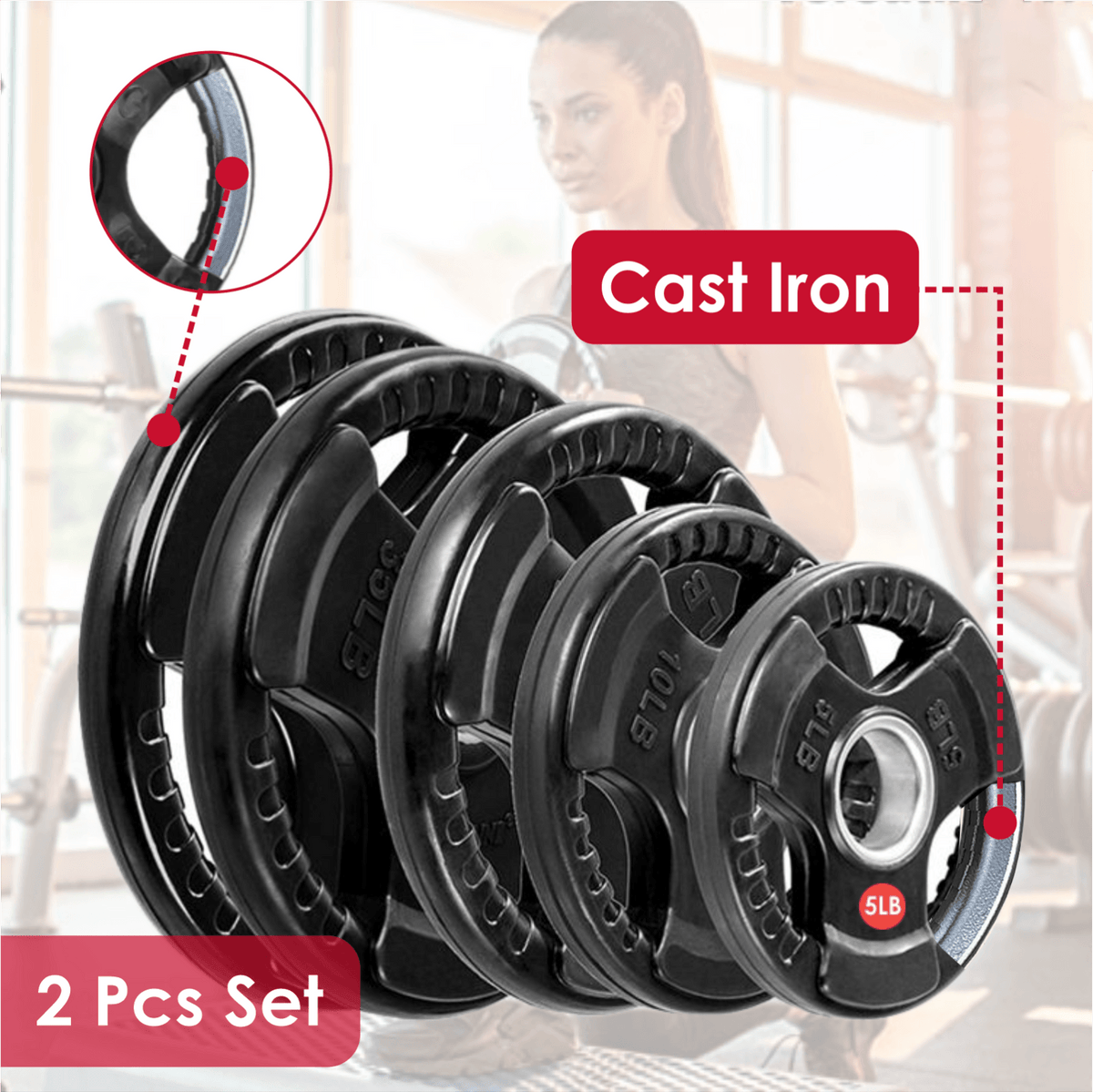 Weight Plates Set - Cast Iron 2" Hole Disc Dumbbell Olympic Barbell Weights Pair Exercise & Fitness - Tophatter Daily Deals
