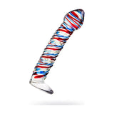 Sexus Glass Dildo Stripes with Base Blue and Red 16cm > Glass > Dildos - Tophatter Daily Deals