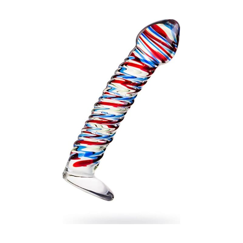 Sexus Glass Dildo Stripes with Base Blue and Red 16cm > Glass > Dildos - Tophatter Daily Deals