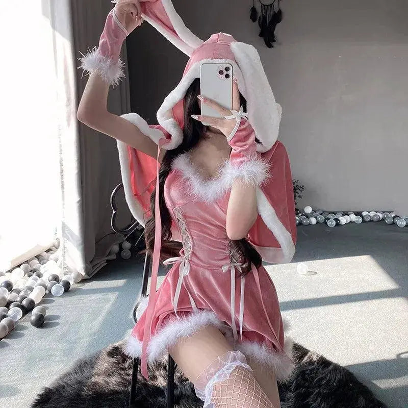 Sexy Christmas Minidress Cosplay Costumes Women Plush Cloak Sling Skirt Santa Claus Party Sweet Cute Adults Clothes Pink Red New - Tophatter Daily Deals
