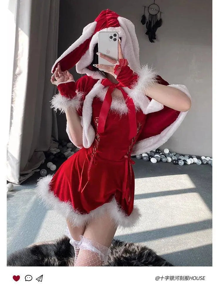 Sexy Christmas Minidress Cosplay Costumes Women Plush Cloak Sling Skirt Santa Claus Party Sweet Cute Adults Clothes Pink Red New - Tophatter Daily Deals