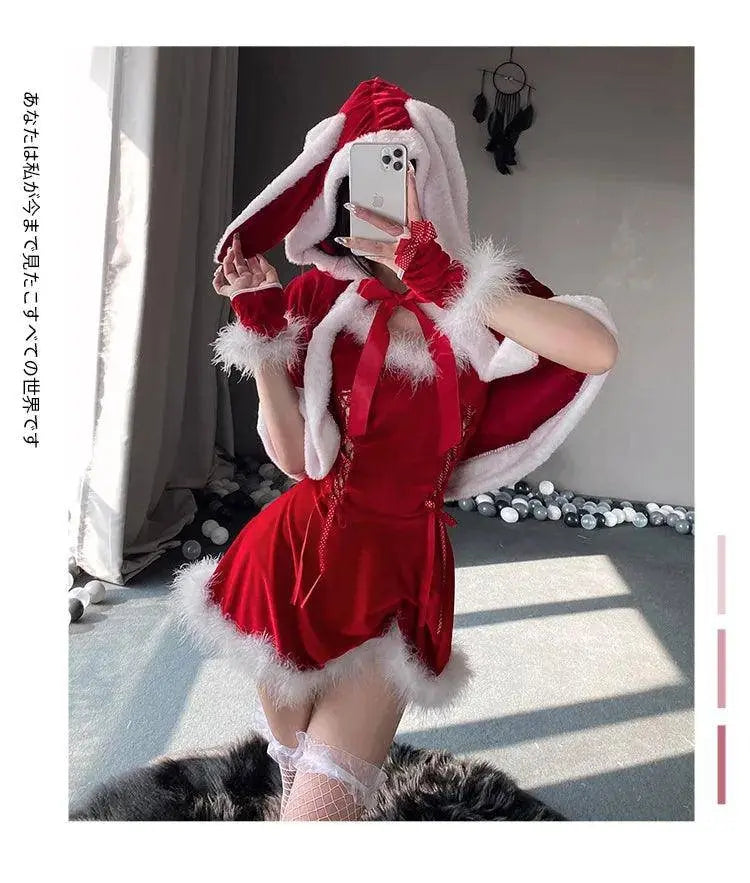 Sexy Christmas Minidress Cosplay Costumes Women Plush Cloak Sling Skirt Santa Claus Party Sweet Cute Adults Clothes Pink Red New - Tophatter Daily Deals