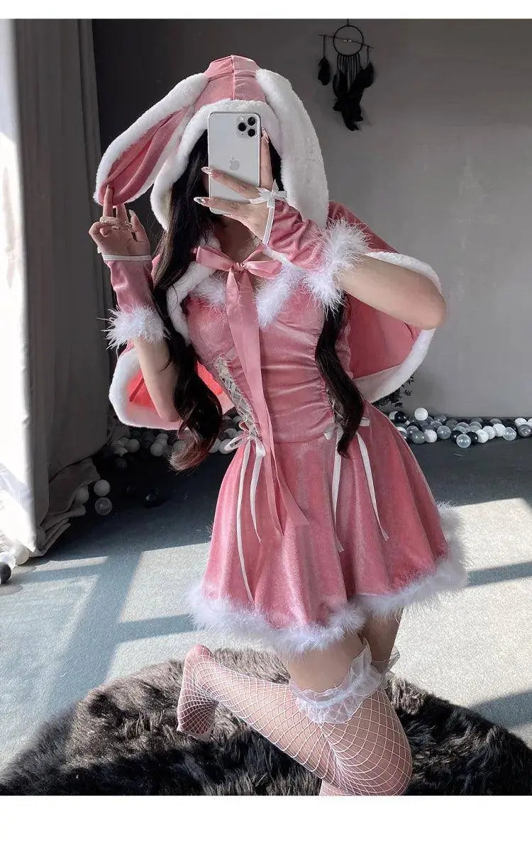 Sexy Christmas Minidress Cosplay Costumes Women Plush Cloak Sling Skirt Santa Claus Party Sweet Cute Adults Clothes Pink Red New - Tophatter Daily Deals