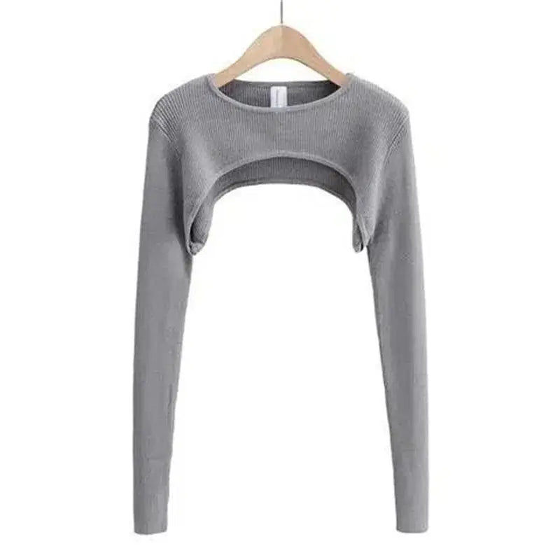 Sexy Elegant Super-Short Long Sleeve T-shirts Women's Cropped Top Ladies Solid Vintage Crop Top Spring Autumn Tees Female Blouse GRAY - Tophatter Daily Deals