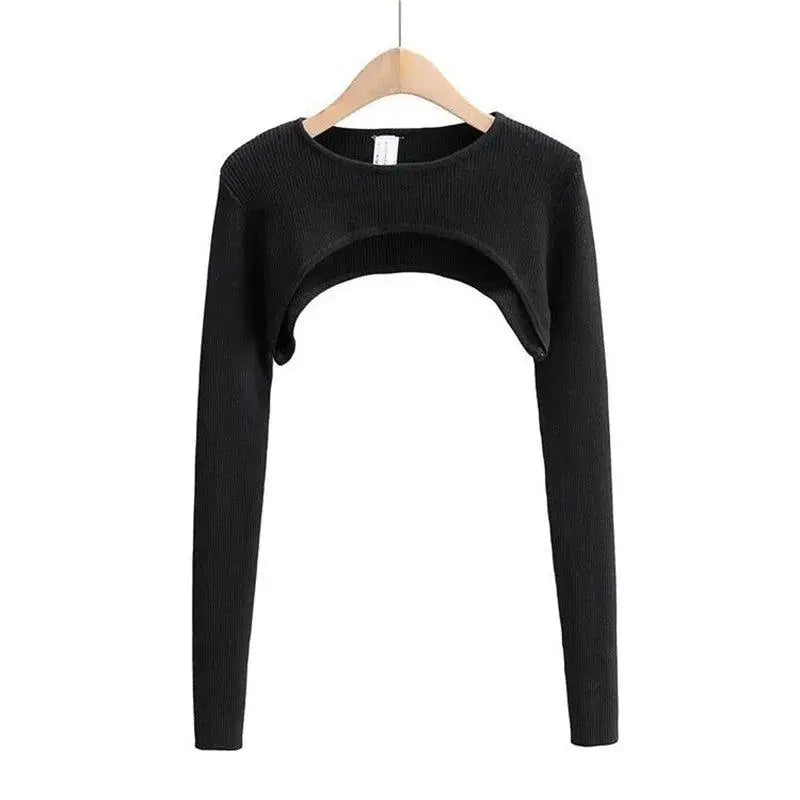 Sexy Elegant Super-Short Long Sleeve T-shirts Women's Cropped Top Ladies Solid Vintage Crop Top Spring Autumn Tees Female Blouse - Tophatter Daily Deals