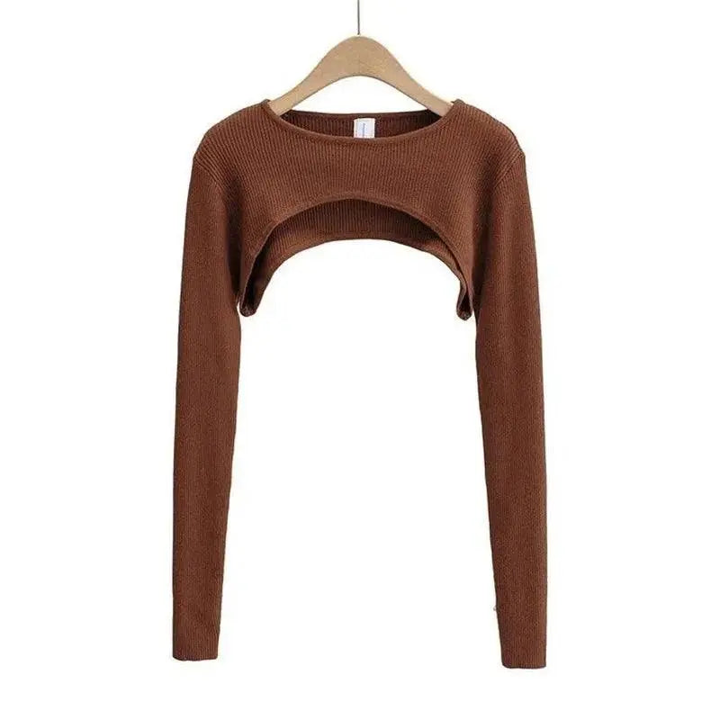 Sexy Elegant Super-Short Long Sleeve T-shirts Women's Cropped Top Ladies Solid Vintage Crop Top Spring Autumn Tees Female Blouse - Tophatter Daily Deals