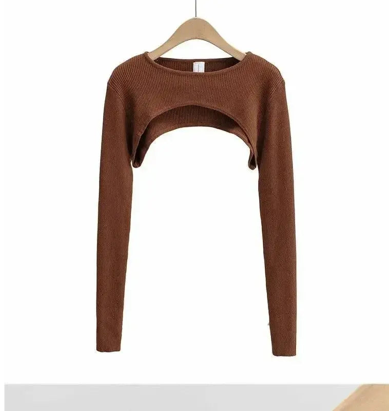 Sexy Elegant Super-Short Long Sleeve T-shirts Women's Cropped Top Ladies Solid Vintage Crop Top Spring Autumn Tees Female Blouse - Tophatter Daily Deals