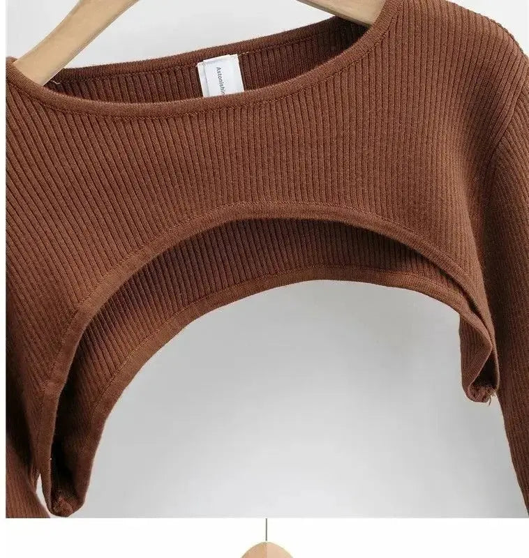 Sexy Elegant Super-Short Long Sleeve T-shirts Women's Cropped Top Ladies Solid Vintage Crop Top Spring Autumn Tees Female Blouse - Tophatter Daily Deals