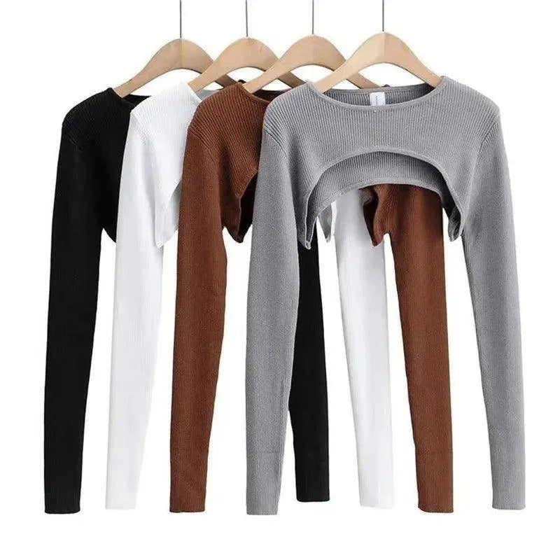 Sexy Elegant Super-Short Long Sleeve T-shirts Women's Cropped Top Ladies Solid Vintage Crop Top Spring Autumn Tees Female Blouse - Tophatter Daily Deals