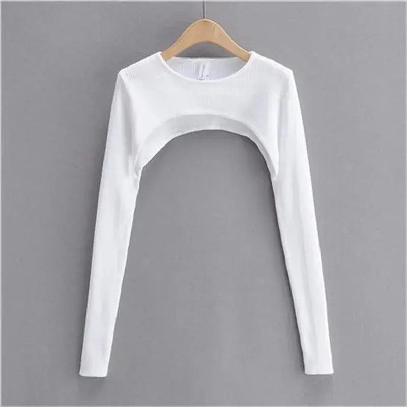 Sexy Elegant Super-Short Long Sleeve T-shirts Women's Cropped Top Ladies Solid Vintage Crop Top Spring Autumn Tees Female Blouse WHITE - Tophatter Daily Deals