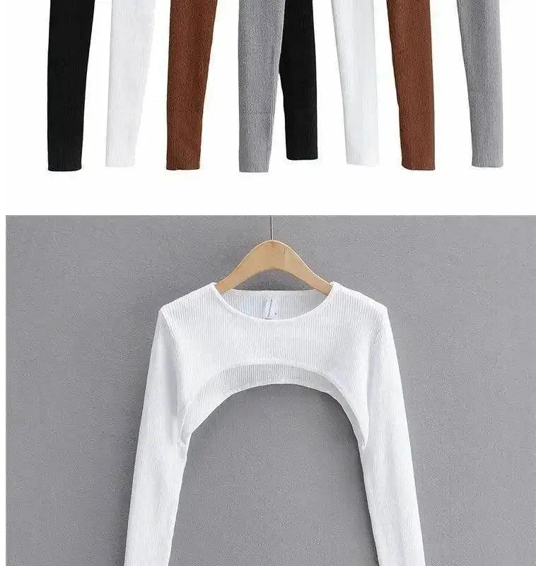 Sexy Elegant Super-Short Long Sleeve T-shirts Women's Cropped Top Ladies Solid Vintage Crop Top Spring Autumn Tees Female Blouse - Tophatter Daily Deals