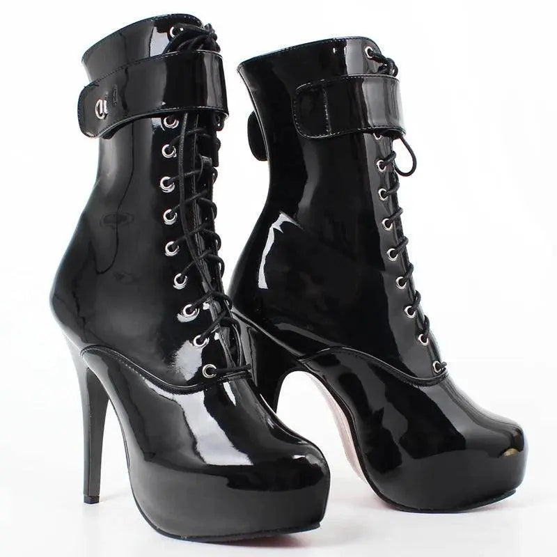 Sexy single boots Lace-Up 15cm High Thin heel 4CM platform ankle short boots Unisex Plus Size Padlocks boots - Tophatter Daily Deals