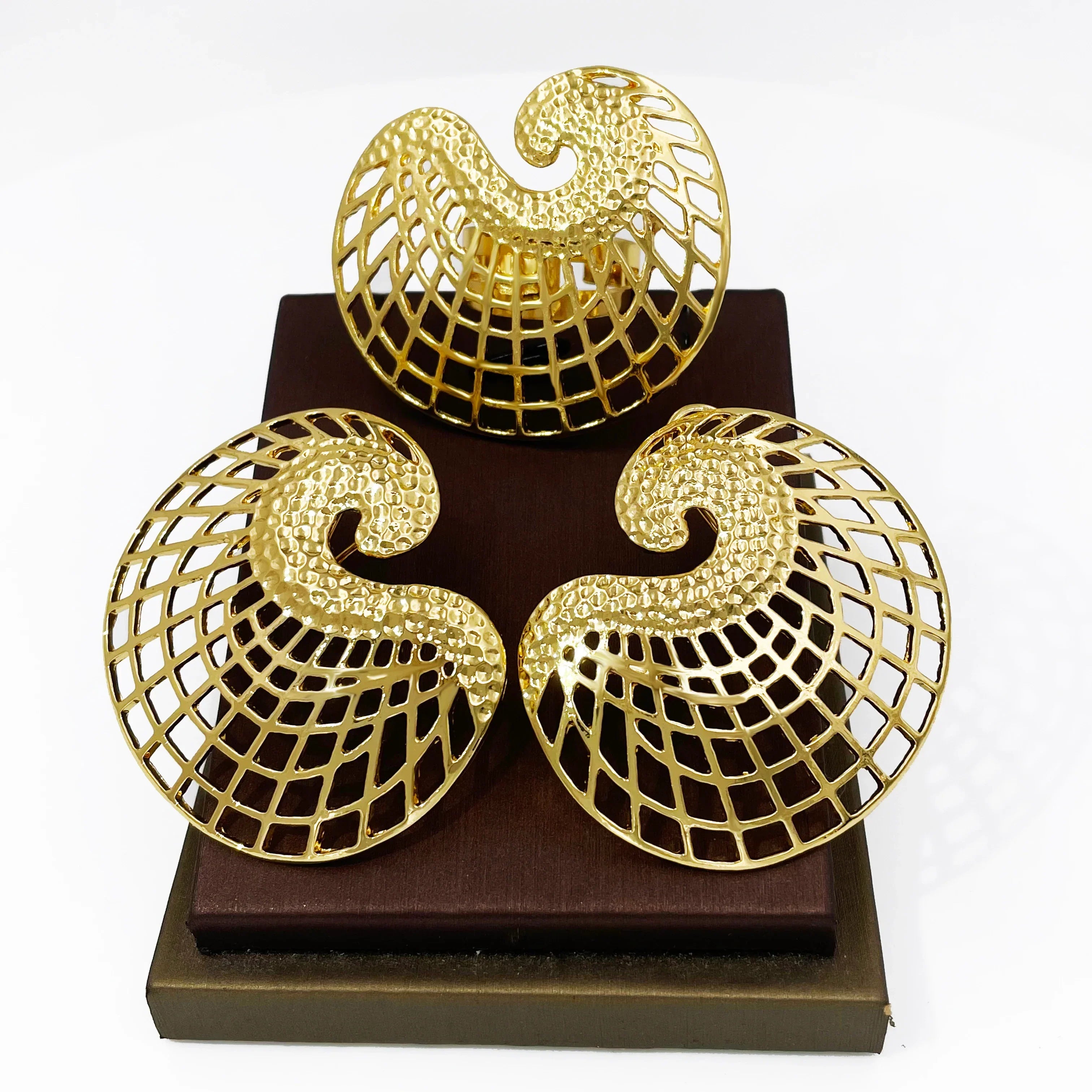 18K Gold Plated Earrings and Ring Set (Model 2) Apparel & Accessories > Jewelry > Jewelry Sets - Tophatter Daily Deals