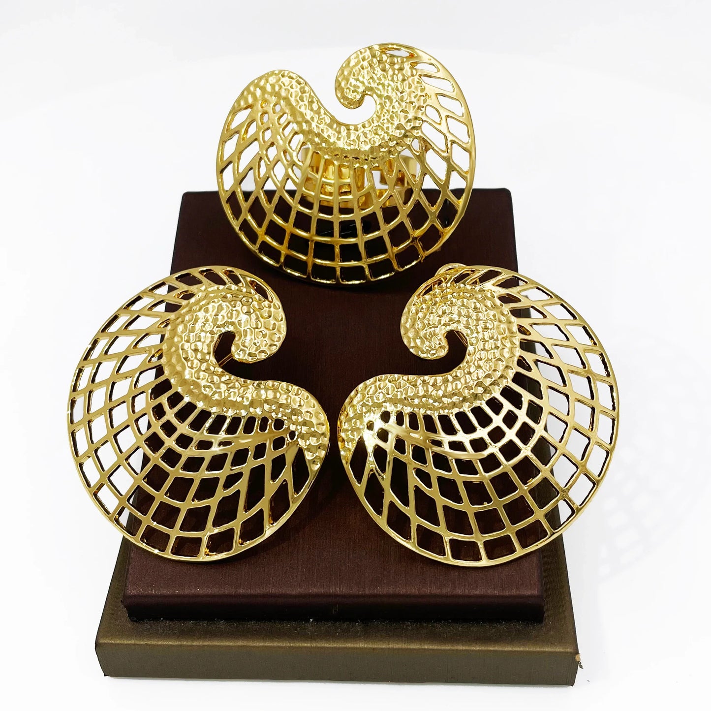 18K Gold Plated Earrings and Ring Set (Model 2) Apparel & Accessories > Jewelry > Jewelry Sets - Tophatter Daily Deals