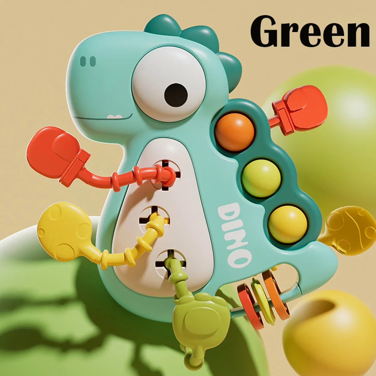 Montessori Dinosaur Pull Toy Newborn Sensory Toys Teether Green - Tophatter Daily Deals