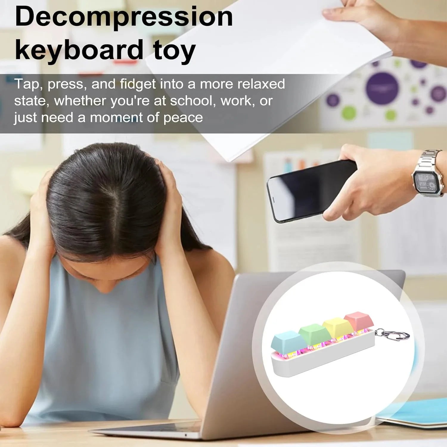 Keyboard Fidget Toy LED Keychain 4 In 1 Stress Relief - Tophatter Daily Deals