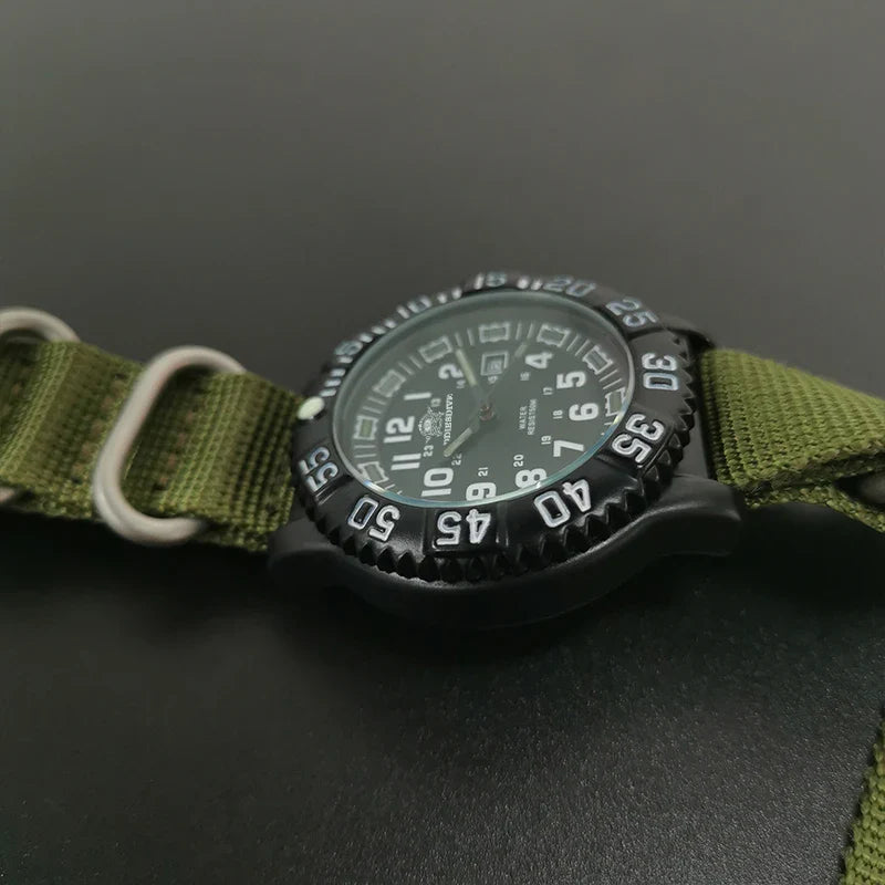 Military Watch Green Nylon Strap 50m Waterproof Luminous - Tophatter Daily Deals
