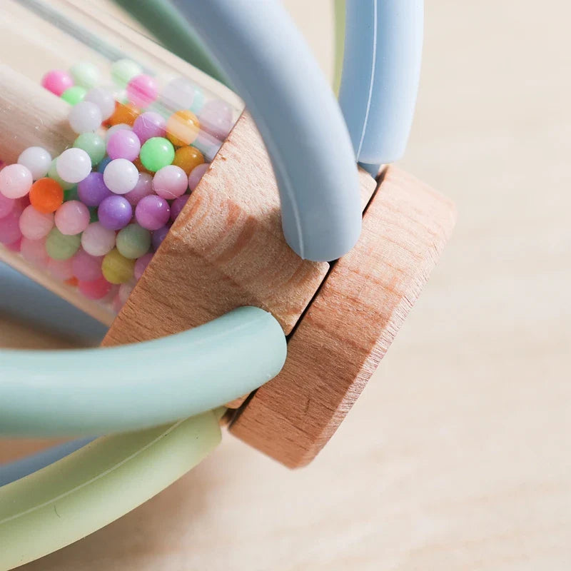 Baby Rattle Silicone Teether Wooden Newborn Sensory Toys - Tophatter Daily Deals