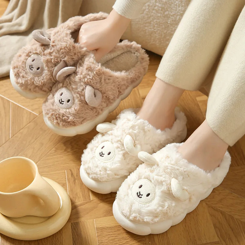 Plush Alpaca Sheep Lamb Warm Fluffy Faux Fur Slippers Animals - Tophatter Daily Deals