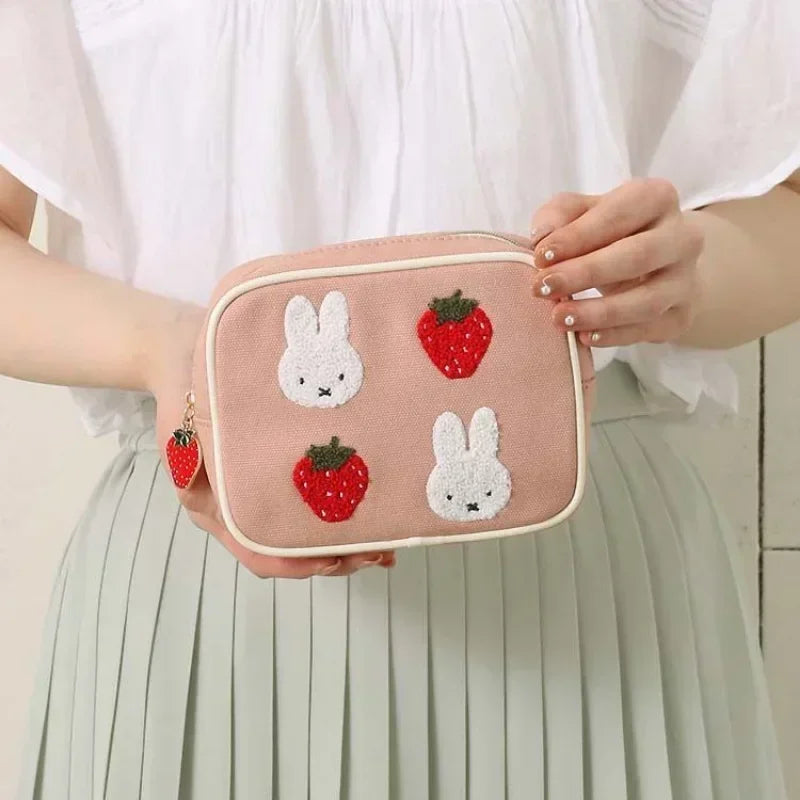 Miffy Strawberry Series Embroidered Makeup Storage Case Animals - Tophatter Daily Deals