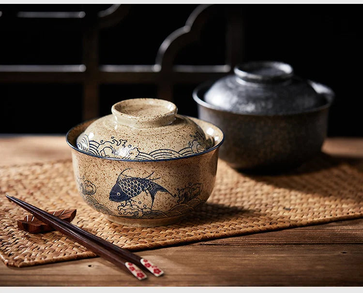 Ramen Bowl Large Ceramic With Lid Retro Fall 2025 Tableware - Tophatter Daily Deals