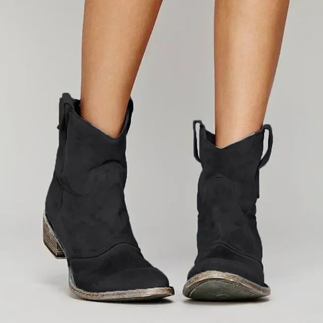 Supportive Women’s Western Ankle Boots – Suede, Everyday Black - Tophatter Daily Deals