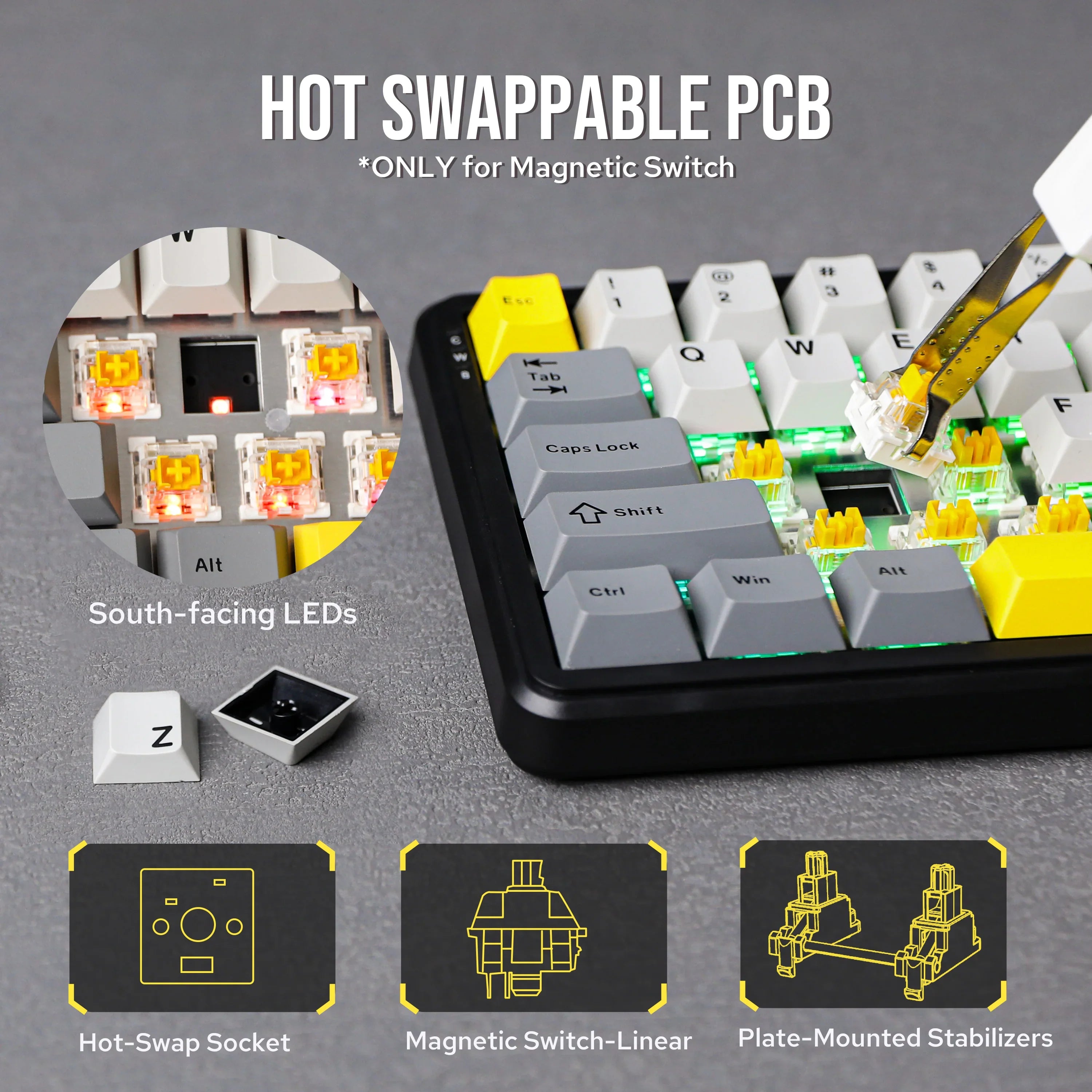 Mechanical Keyboard 68Key Wireless Bluetooth RGB Hall Effect - Tophatter Daily Deals