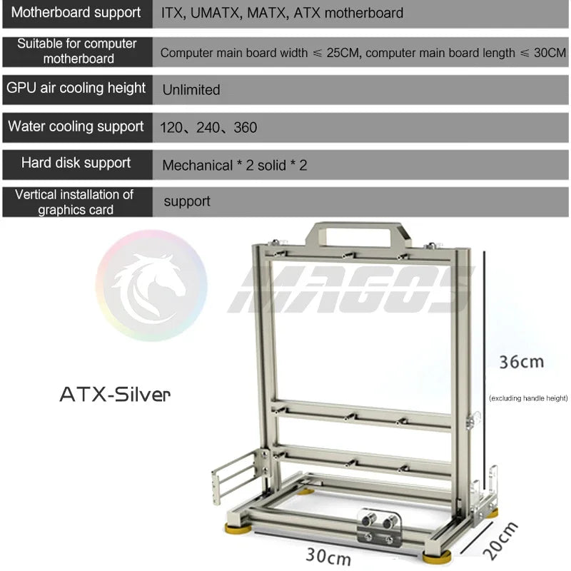 Open Frame PC Case Modular ATX MATX ITX Aluminum Rack ATX-Silver - Tophatter Daily Deals
