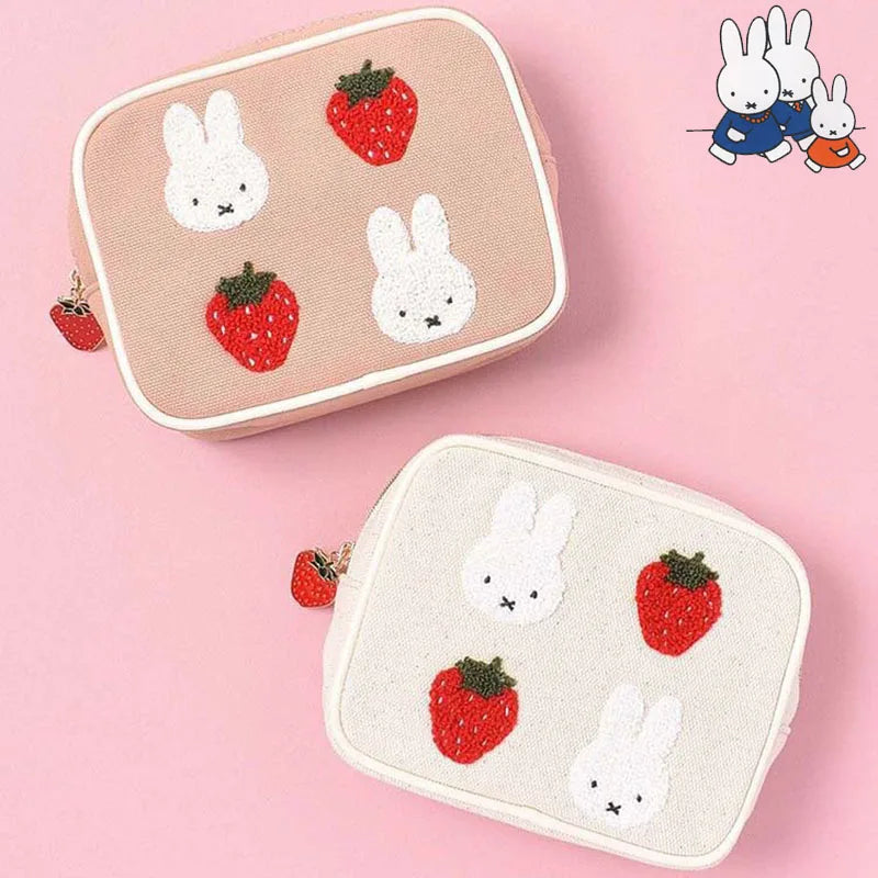 Miffy Strawberry Series Embroidered Makeup Storage Case Animals - Tophatter Daily Deals