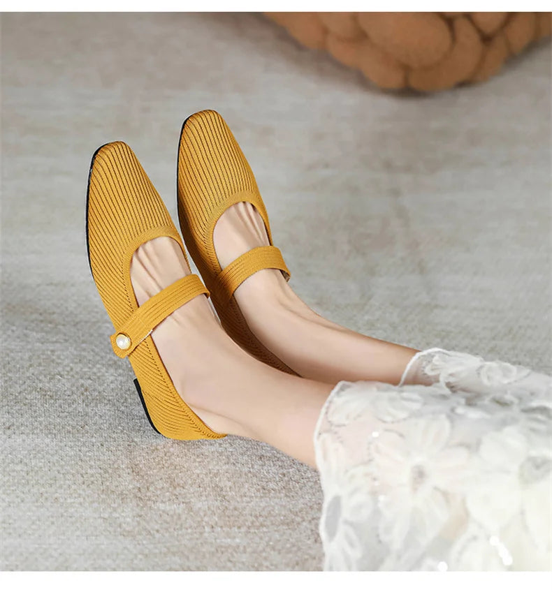 Stretchy Women Mary Jane Flats - Ribbed Knit For Spring - Tophatter Daily Deals