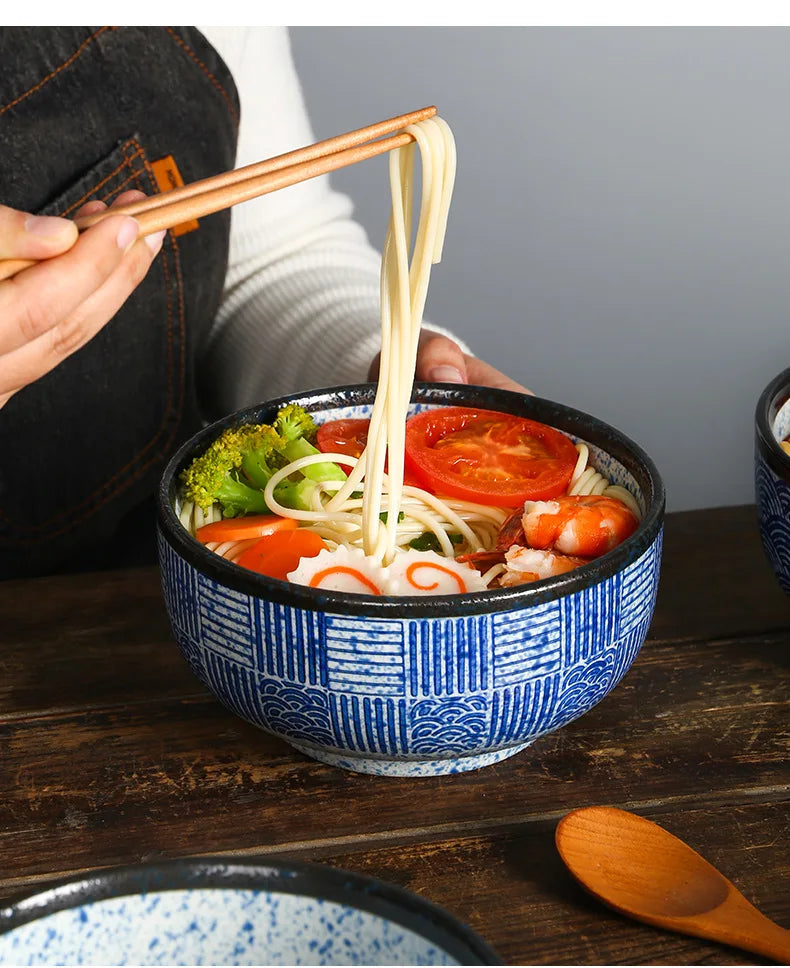 Qinghai Wave Noodle Bowl Hand Painted Vintage Ceramic Bowl - Tophatter Daily Deals