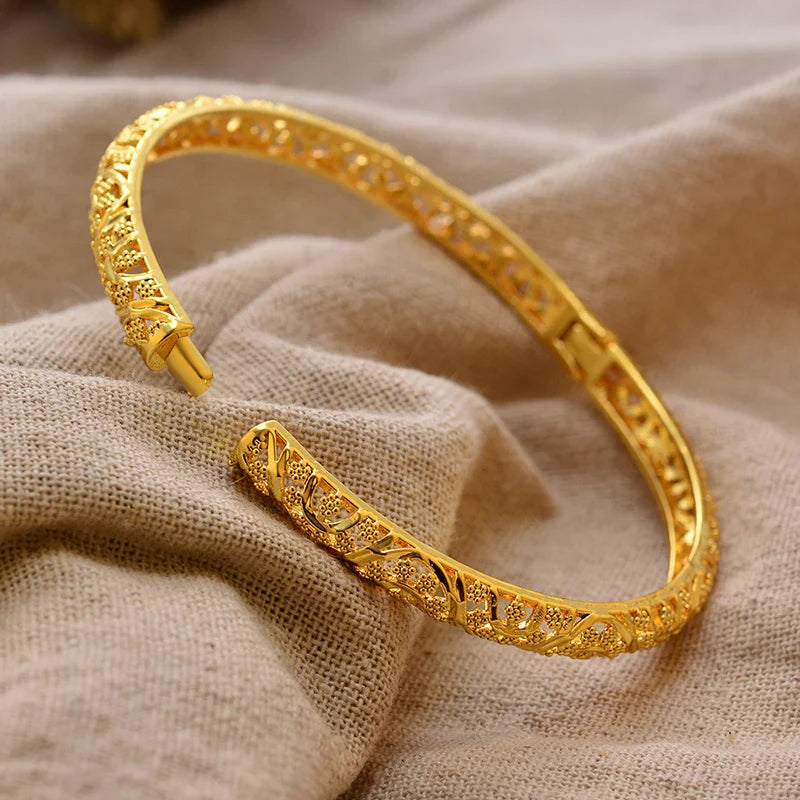 Gold Plated Bangles Luxury Arabic Wedding Bracelet style8 58-60mm - Tophatter Daily Deals