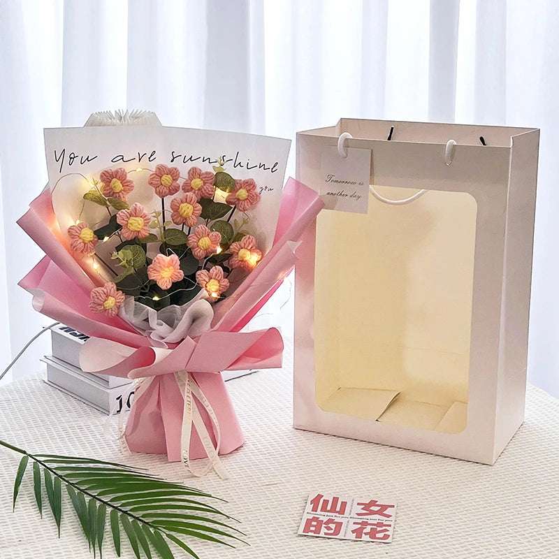 Flower Crochet Handmade Knitted Bouquet Flowers - Tophatter Daily Deals
