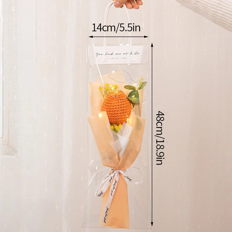 Flower Crochet Handmade Knitted Bouquet Orange Flowers - Tophatter Daily Deals