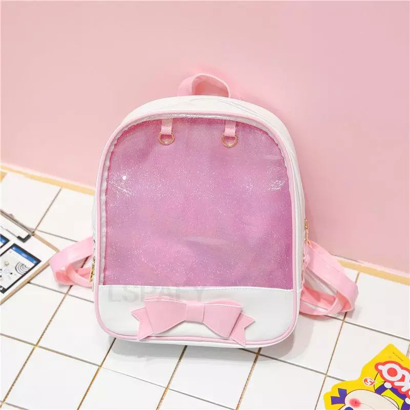 Clear Transparent Bow School Backpack Rucksack Japanese School White x Pink Mythical - Tophatter Daily Deals