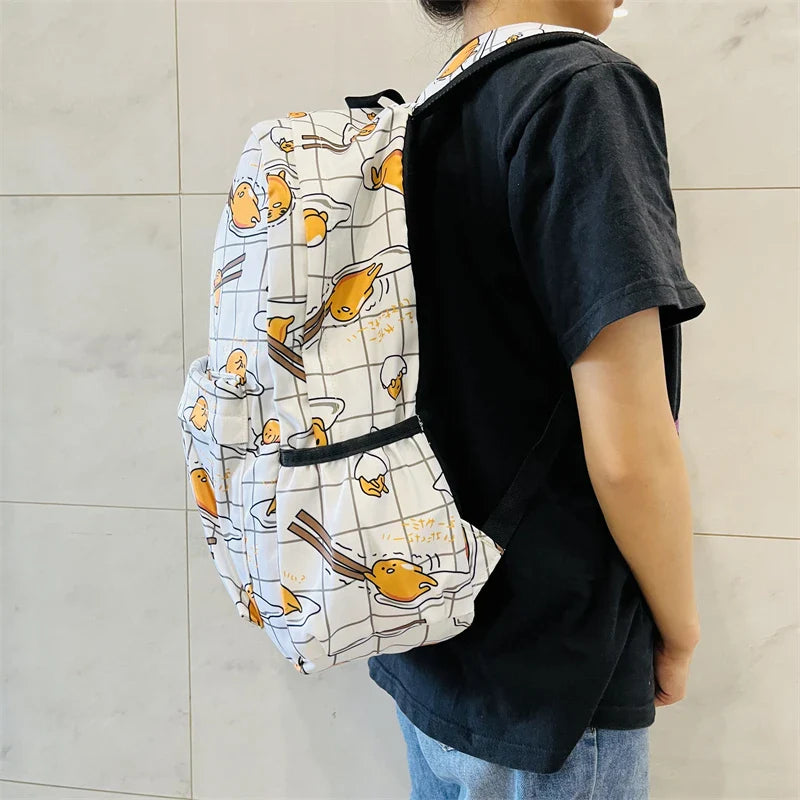 Sanrio Gudetama White Backpack Rucksack Schoolbags Travel Lazy Egg Food - Tophatter Daily Deals