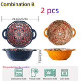 Ceramic Soup Bowl Bohemian Handle Embossed Microwave 9.29in bowl B 2Pcs 7.5 inch - Tophatter Daily Deals