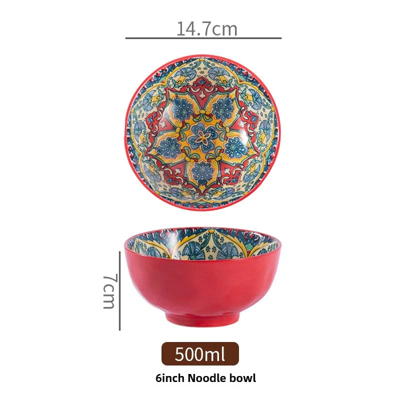 Bohemian Ceramic Rice Bowl Retro Noodle Bowl Kitchen Gift Yisidier-6inch - Tophatter Daily Deals