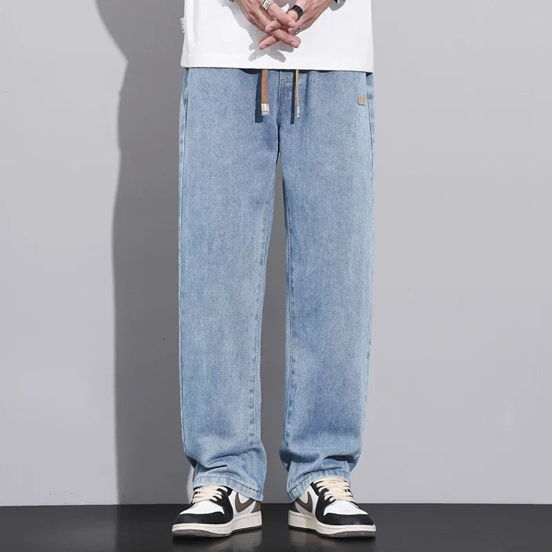 Stretchy Men Wide Leg Jeans - Drawstring Waist, Denim - Tophatter Daily Deals