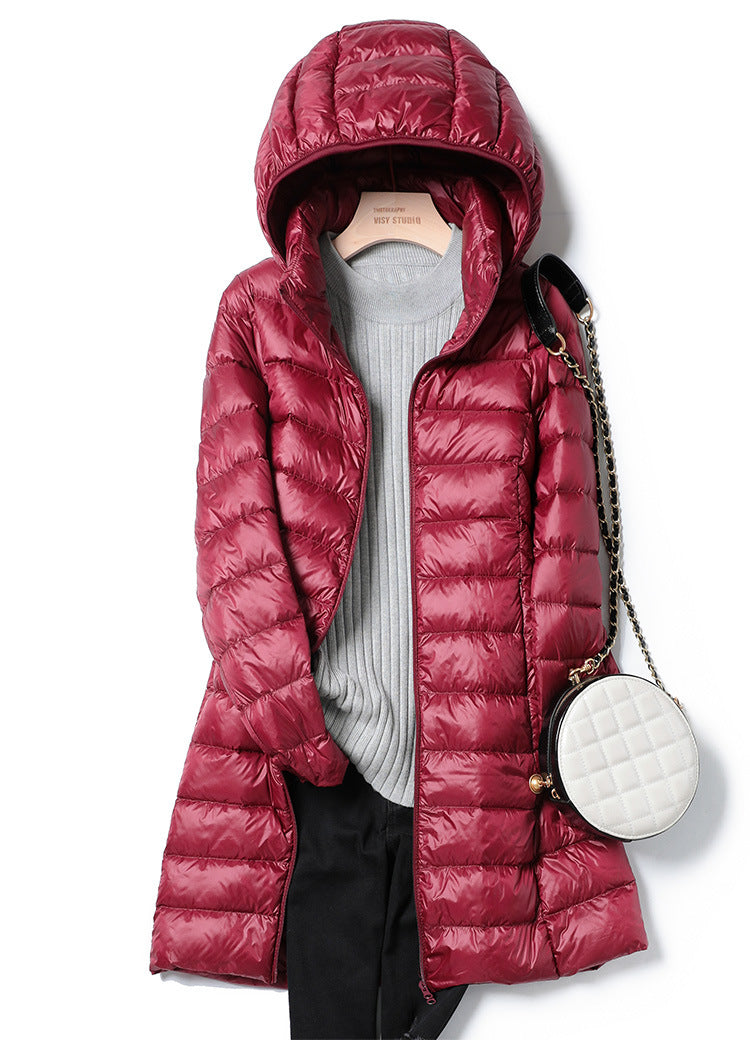 Lightweight Women's Quilted Jacket - Slim Mid Thigh Burgundy red - Tophatter Daily Deals