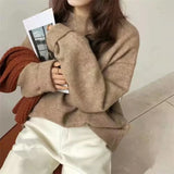 Cozy Oversized Women’s Pullover Sweater - Round Neck Knit Camel One Size - Tophatter Daily Deals